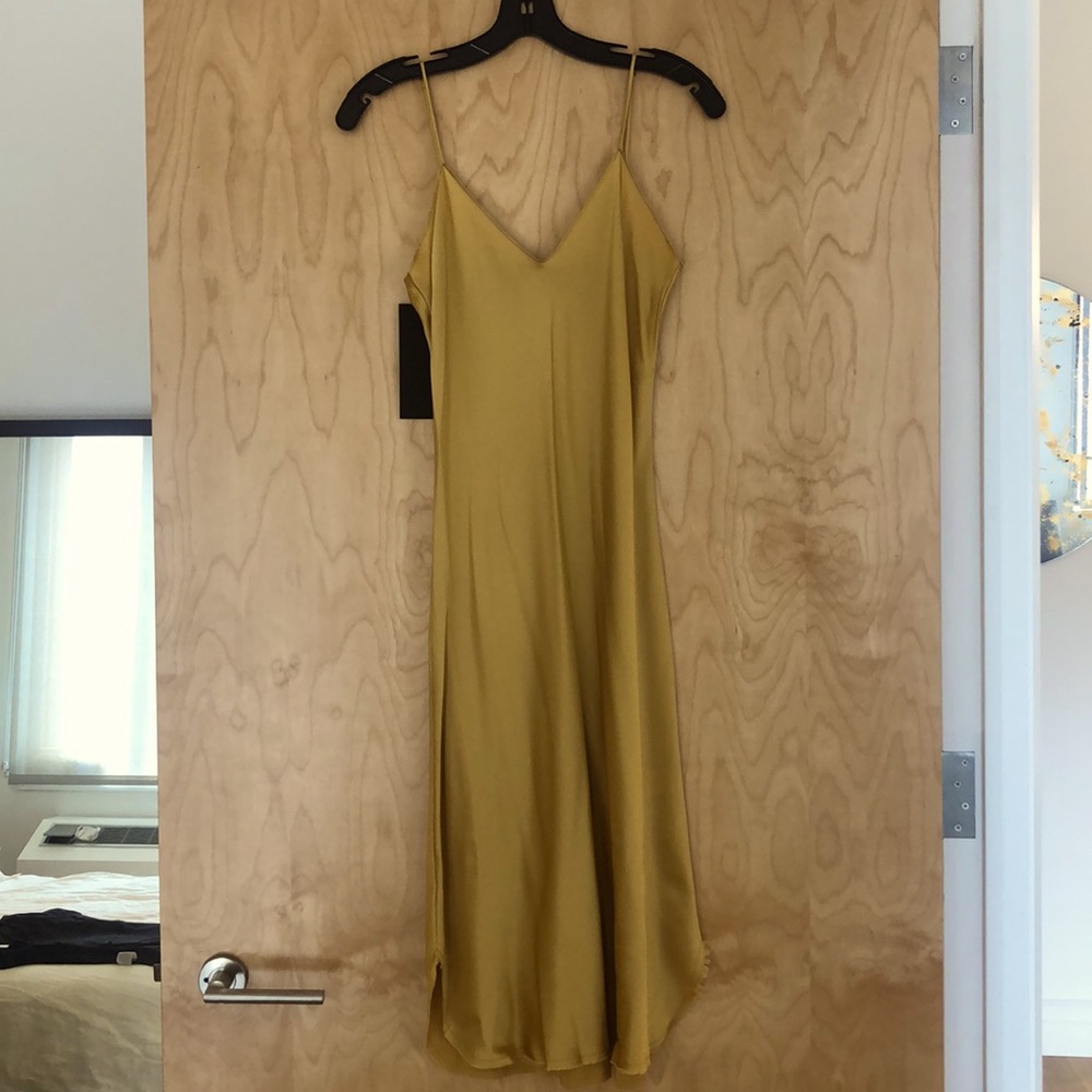 Nili Lotan silk slip midi dress, mustard